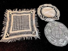 Antique Lot Linens Dainty Edwardian Doily Flanders Flemish A17 picture