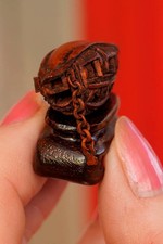 Vintage/antique Chinese Hediao (核雕) – Carved olive pit - Pleasure boat. On stand picture