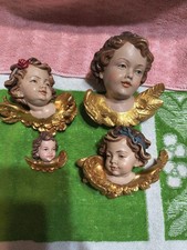 4 VINTAGE HAND CARVED WOOD ANGEL PUTTO CHERUB HEAD Figurines FROM  GERMANY picture