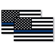 Thin Blue Line American Flag Adhesive Decal Sticker, 2 Pack, 3x5 Inches picture