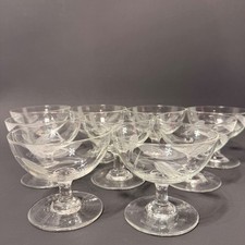 Vintage Etched Wheat Glass Champagne Coupe Sherbet Glasses Set of 9 Clear MCM picture
