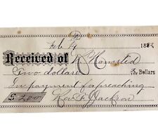 2 Dollar Check To Reverend Jackson For Preaching Services 1882 Victorian DWEE27 picture