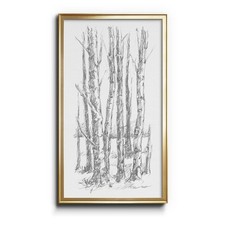 Renditions Gallery Birch Tree Sketch I 8x16 Gold Framed Black White Canvas Art picture