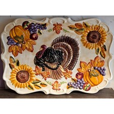 VTG Young's HEARTFELT Kitchen Creations Fall Autumn Turkey Platter 3D 18