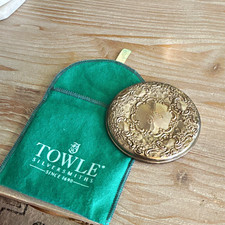 Towle Silversmiths Round Sterling Silver Compact Mirror w/ Pouch new w/ sticker picture