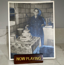 Vintage 1950s B&W Photo Woman Cutting Tiered Cake Dave Payton Anderson Indiana picture