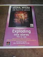 1999 Playstation Star Wars Phantom Menace game; KB Toys pre-sale poster- 3' x 5' picture