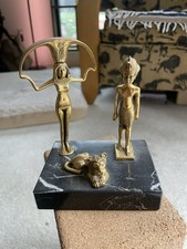 Vintage Egyptian Museum Replica Set Met MFA King Lion Papyrus Girl Brass Style picture