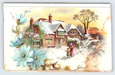 WINTER SCENE THOMPSON DOUBLE HEATER Vintage Trading Card Damaged AF82 picture