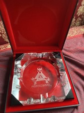 Vintage Montecristo Heavy Crystal Glass Cigar Ashtray - Square 4 Slot Large 6x6 picture