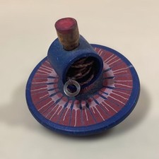 Hand-Painted Wooden Pull-String Spinning Top Blue Red Folk Collectible 15+ picture