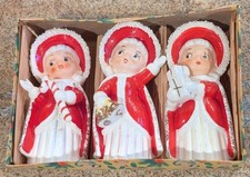 1950s Vintage Trio Christmas Caroler Figures - Japan - Spaghetti trim - orig box picture
