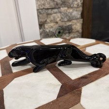 MCM Vintage Ceramic Crouching Black Panther Figurine Statue 9” picture