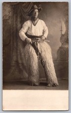 c1910 Cowboy In Woolly Chaps Gun Margolis Studio Calgary Alberta Real Photo RPPC picture