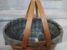 Vintage 1996 Longaberger Wood Woven Basket With Handles Cloth and Plastic Insert picture