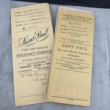 Vintage Saint Paul Fire and Marine Insurance Company Document Lot Tan 1910s picture