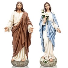 Blessed Mother Mary Statue and Jesus Statue Set, 10 Inch Hand Painted Religious picture