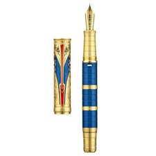 Hong Dian D5 Qin Dynasty Fountain Pen Blue Gold Fine Piston Filling Pen Retro picture
