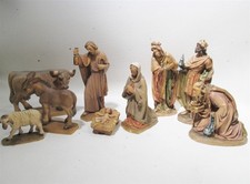 Vtg Italian Carved 9 Pc Nativity Set Creche ANRI Val Gardena Holy Family + Kings picture