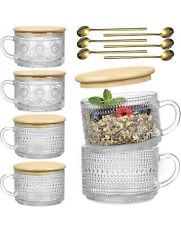 LANDNEOO 6pcs Set Vintage Coffee Mugs, Overnight Oats Containers with Bamboo ... picture
