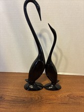 Vintage Pair Of Mid Century Pottery Black Swan Figurines 9