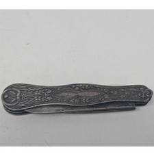 Antique Folding Pocket Fruite Knife Ornate Floral Repousse Silver Tone Metal picture