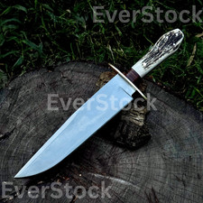 HANDMADE COFFIN HANDLE BOWIE HUNTING KNIFE WITH ANTLER HANDLE WITH LEATHER SHETH picture