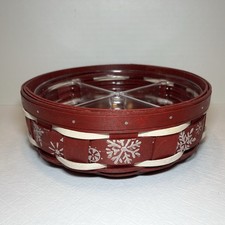 Longaberger 2012 Red Round Snowflake Basket With 4 way divided Protector picture