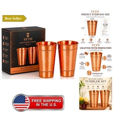 Pure Copper Tumbler Set of 2 – 100% Pure Copper Drinking Cups, Handcrafted Ha... picture