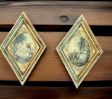 Two Vintage Florentia Italy Lancret Gilt Wood Wall Paques Orig. Stickers Rococo picture