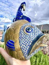 Vintage Tonala Mexico Brass & Ceramic Fish Seahorse Figurine Sergio Bustamante picture