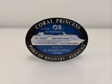 Coral Princess Cruise Ship Magnet Wood Oval Blue Princess Cruises VTG picture