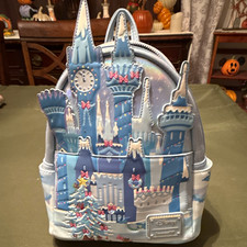 Loungefly Disney Cinderella Castle Light-Up Mini Backpack Blue White picture