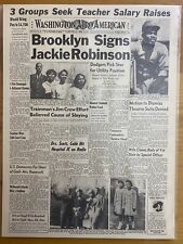 VINTAGE NEWSPAPER HEADLINE ~BROOKLYN DODGERS BASEBALL SIGNS JACKIE ROBINSON 1947 picture