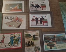 Vintage PostCards Billard Pool  Comical Themed Lot Of 7 Clean Plastic Covers picture