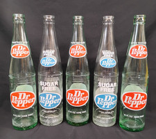 Dr Pepper Sugar Free 16 Oz Glass Soda Bottles Lot of 5 One Pint VTG 1974-1976 picture