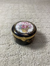 Peint Main Limoges  France hand painted trinket box. . Basket of flowers. picture