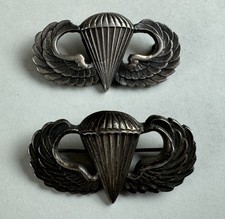 Two Vintage WW2 Military Insignia Marked Sterling Army Parachute Wings Badge 16g picture