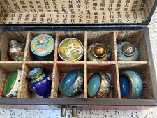 Vintage Chinese Cloisonné Miniature Vessel Sets in Original Almanac-Lined Box picture