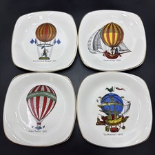 Vintage CROWN STAFFORDSHIRE ENGLAND Set 4 Hot AIR BALLOON PLATES United Kingdom picture