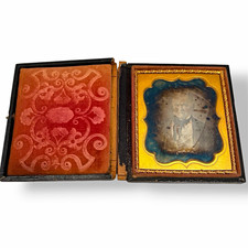 Antique Daguerreotype Cased Portrait of Man, Leather/Metal Case B&W Mirrored picture