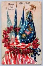 Patriotic Postcard c1910 Civil War Era Flags Roses Eagle Decoration Day picture