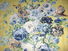 Vtg Wilson Fabric Bel-Fleur Linen Fabric Remnant Floral On Yellow 24x39