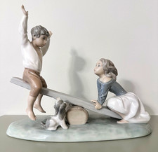 Lladro 4867 See-Saw Boy Girl Dog Teeter Totter Figurine Retired Spain picture