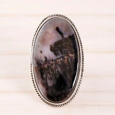 OLD PAWN STERLING SILVER PETRIFIED WOOD ROPE BORDER RING SIZE 5.75 picture