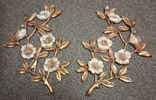 VINTAGE MCM SYROCO DOGWOOD BRANCH WALL ART DECOR WHITE FLOWERS GOLD BRANCHES SET picture