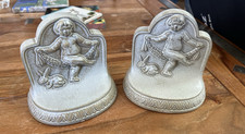 Antique American Encaustic Tiling Co AETCo Cherub Child Rabbit Bookends Pair picture