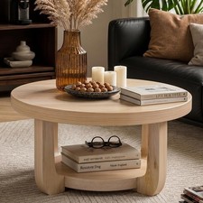 Round Coffee Table, 2-Tier Circle Coffee Table with Storage Nature picture