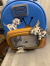 Loungefly Disney K9 Crunchies 101 Dalmatians Blue Front Zipper Pocket with tv picture
