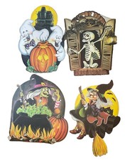 4 VTG 1983 Halloween Beistle Paper Die Cut  Skeleton, Ghost, Witch  Decorations picture